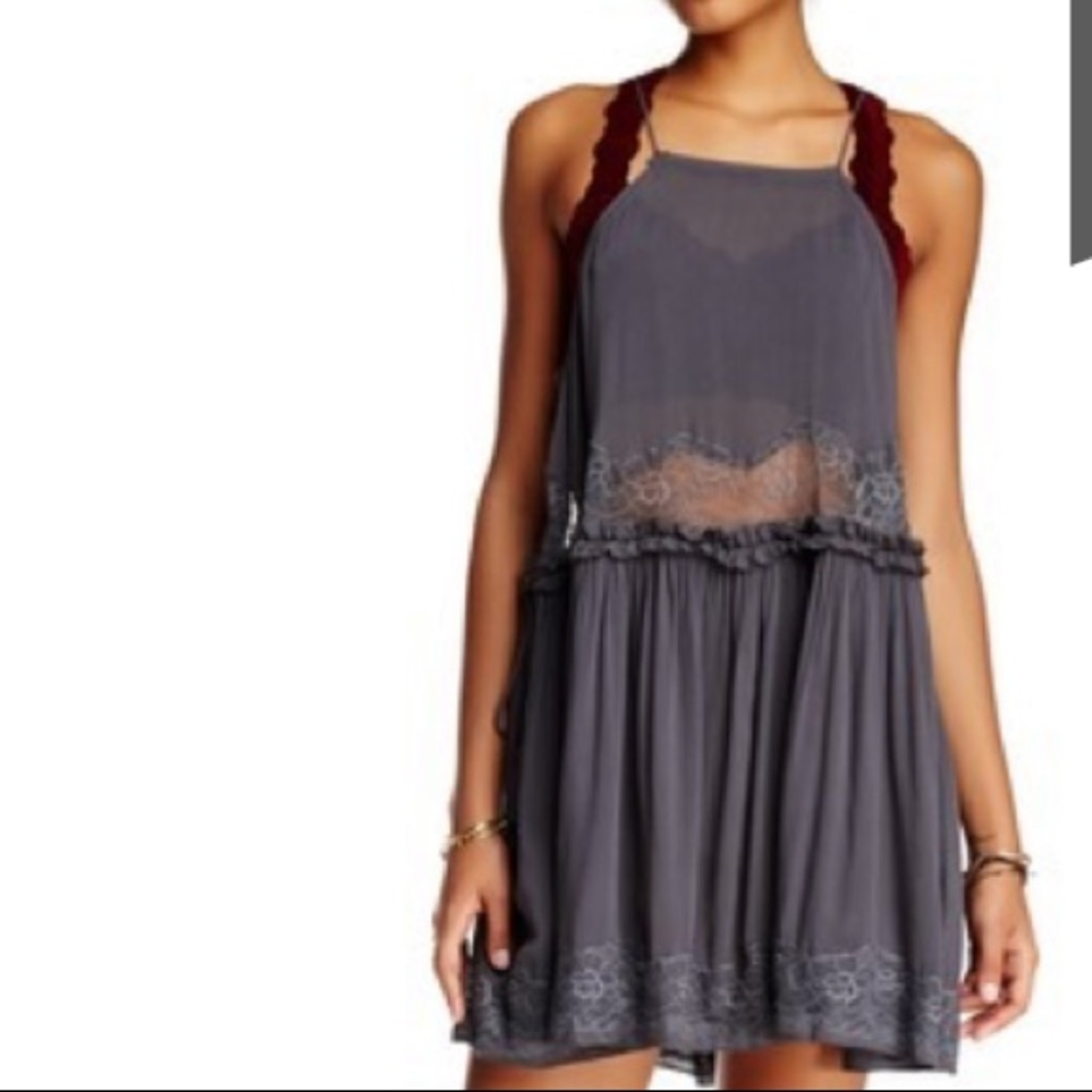 NWT Free people Two for tea slip dress in charcoal